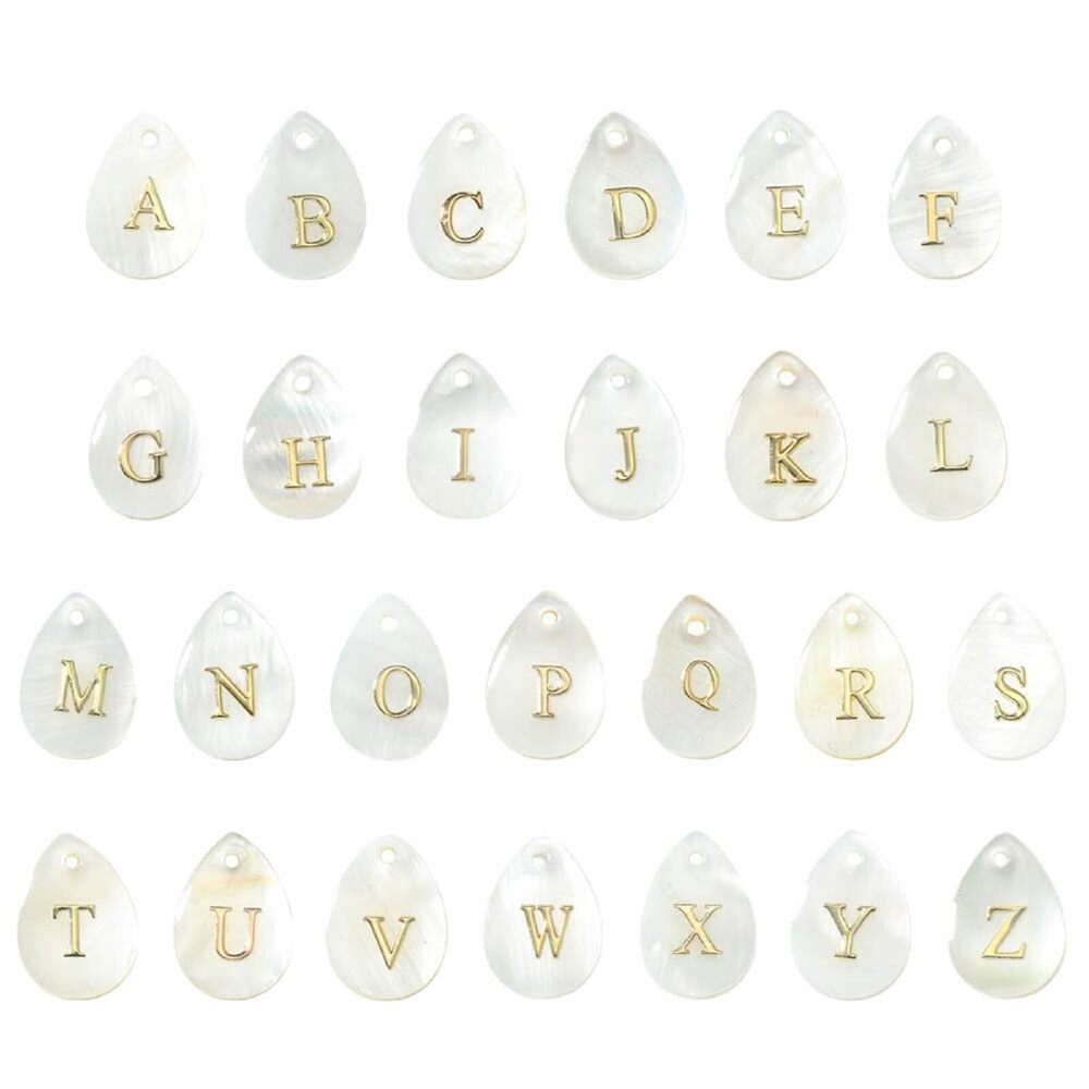 3945 26 pcs 26 Styles Teardrop Letter Theme Natural Shell Charms Alphabet